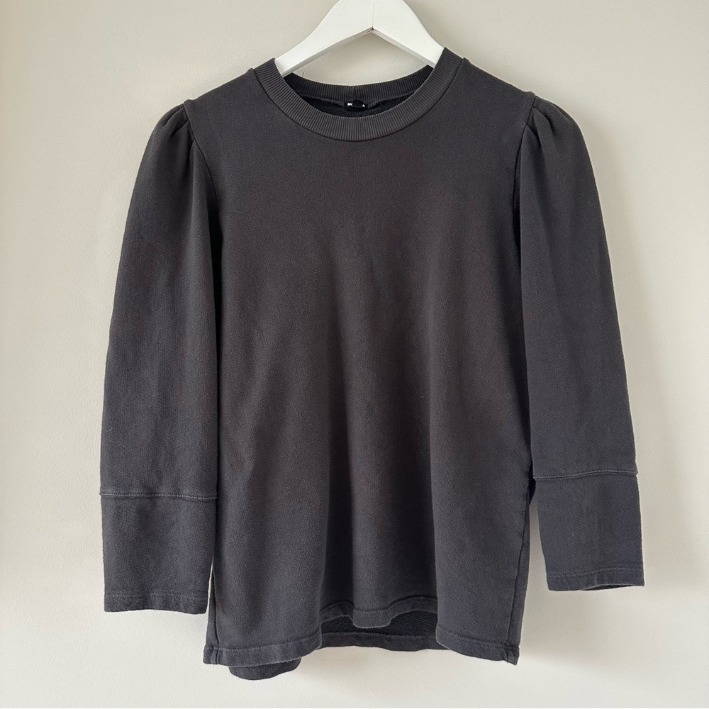 Monrow Women’s Puff Tuck Sleeve Tuck Top Crew Neck Sweatshirt Gray Size Small - Picture 3 of 11